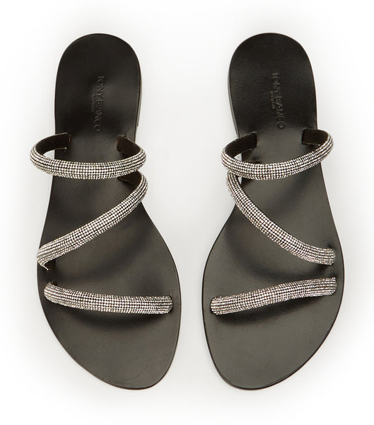 Sandalias Planas Tony Bianco Fusion Crystal/Black Gamuza 1cm Negras | ARJZR23386