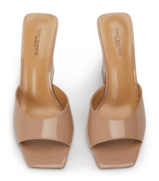 Zapatos Tacon Bloque Tony Bianco Naja Coco Charol 10.5cm Beige | GARUC43550